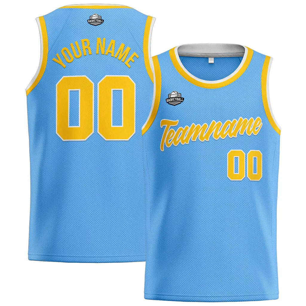 Custom Stitched Basketball Jersey for Men, Women  And Kids Light Blue-Yellow enthsush