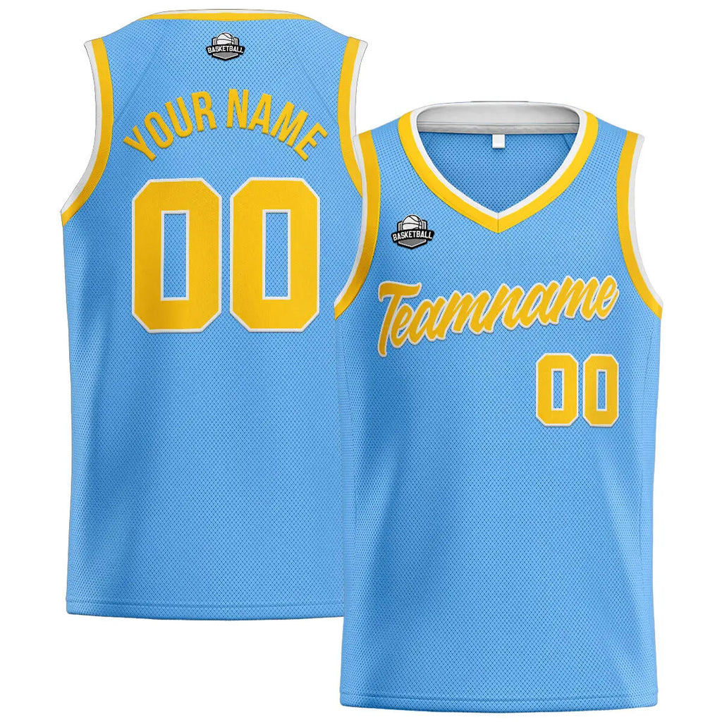 Custom Stitched Basketball Jersey for Men, Women  And Kids Light Blue-Yellow enthsush