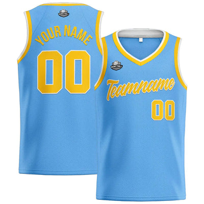 Custom Stitched Basketball Jersey for Men, Women  And Kids Light Blue-Yellow enthsush