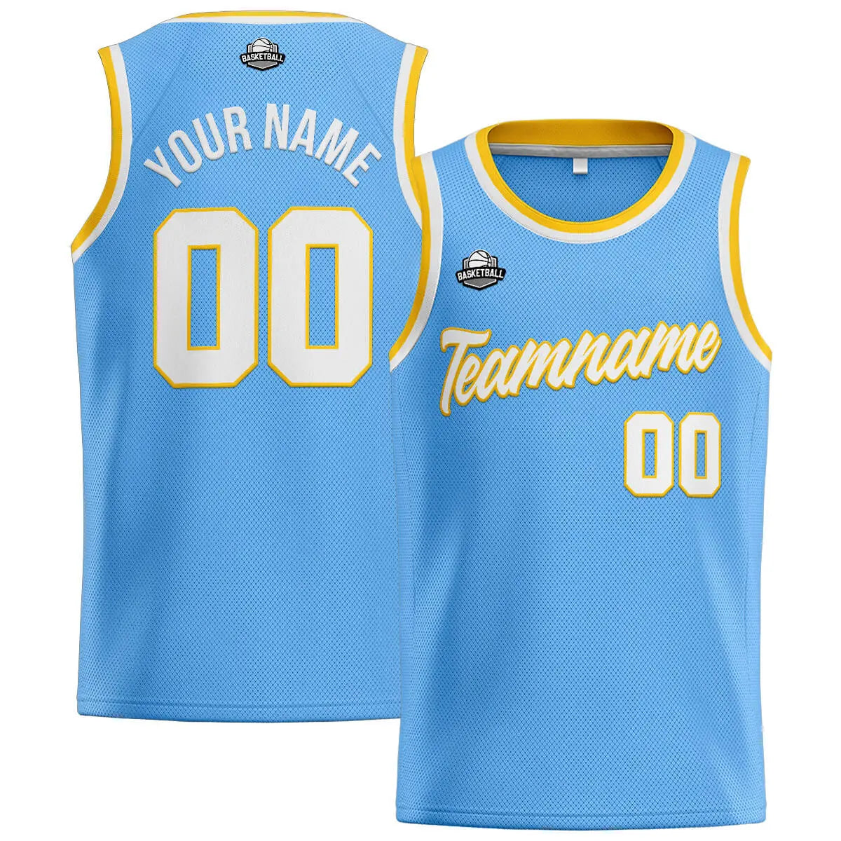 Custom Stitched Basketball Jersey for Men, Women  And Kids Light Blue-White-Yellow enthsush