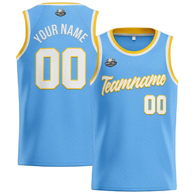 Custom Stitched Basketball Jersey for Men, Women  And Kids Light Blue-White-Yellow enthsush