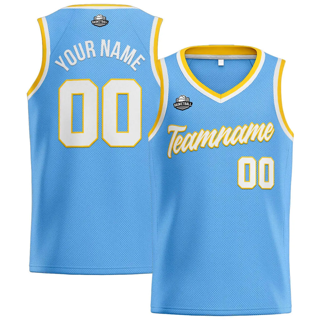 Custom Stitched Basketball Jersey for Men, Women  And Kids Light Blue-White-Yellow enthsush