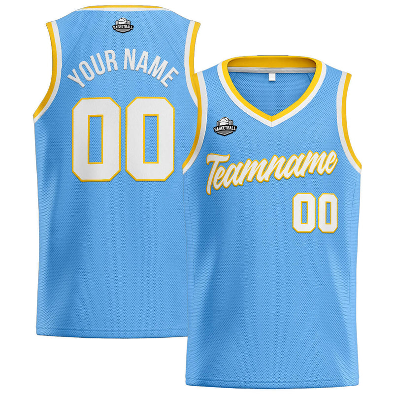 Custom Stitched Basketball Jersey for Men, Women  And Kids Light Blue-White-Yellow