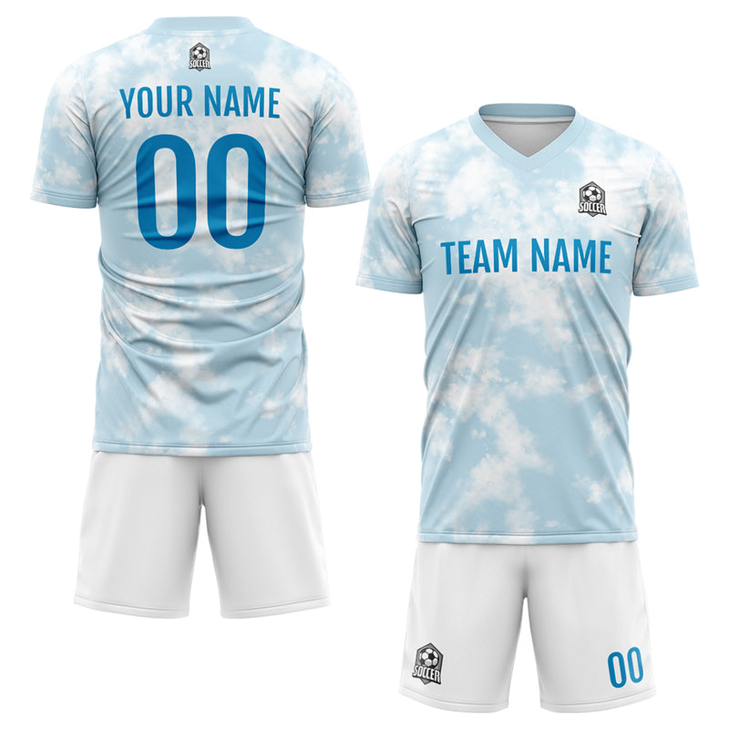 Custom Soccer Jerseys for Men Women Personalized Soccer Uniforms for Adult and Kid Light Blue-White