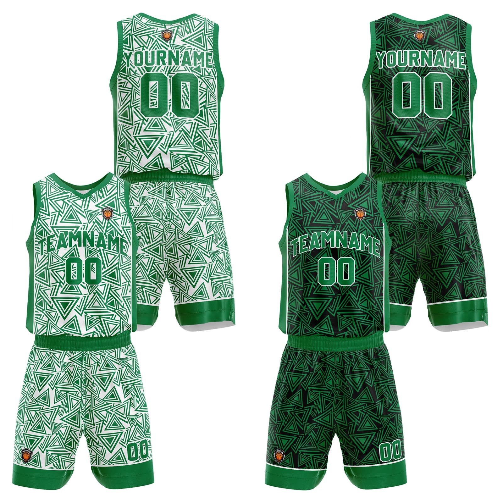 Custom Green Reversible Basketball Suit for Adults and Kids Personalized Jersey enthsush