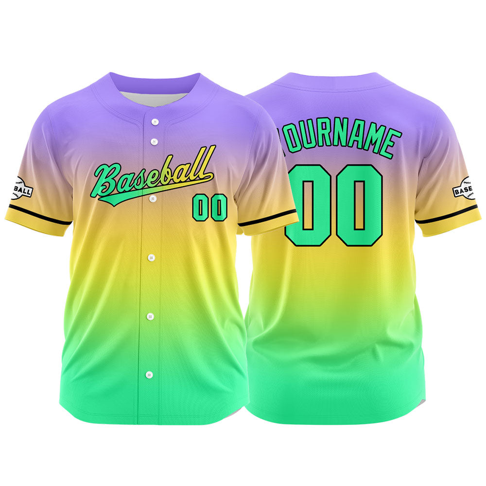 Custom Full Print Design Authentic Baseball Jersey green-yellow-purple enthsush