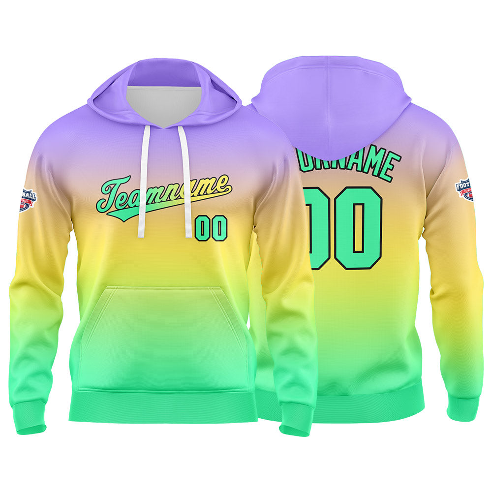 Custom Gradient Hoodie For Man Woman Girl Boy Print Your Logo Name Number Reddish Yellowish Green enthsush