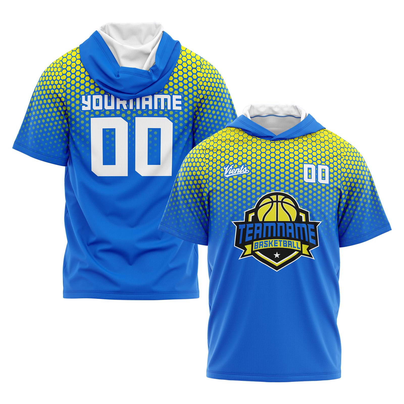 Custom Blue Yellow Short Sleeve Hoodies for Men Women Shirts with Hoods Printed Name Logo enthsush
