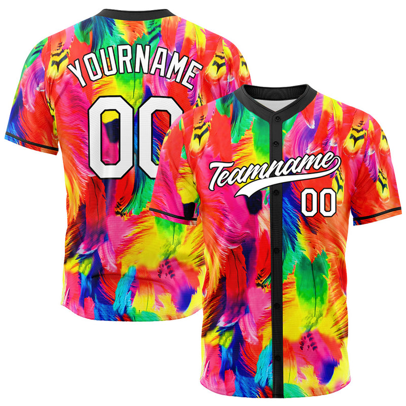Custom Full Print Design Authentic Baseball Jersey Colorful feather