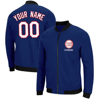 Custom Long Sleeve Windbreaker Jackets Uniform Printed Your Logo Name Number Royal-White-Red enthsush