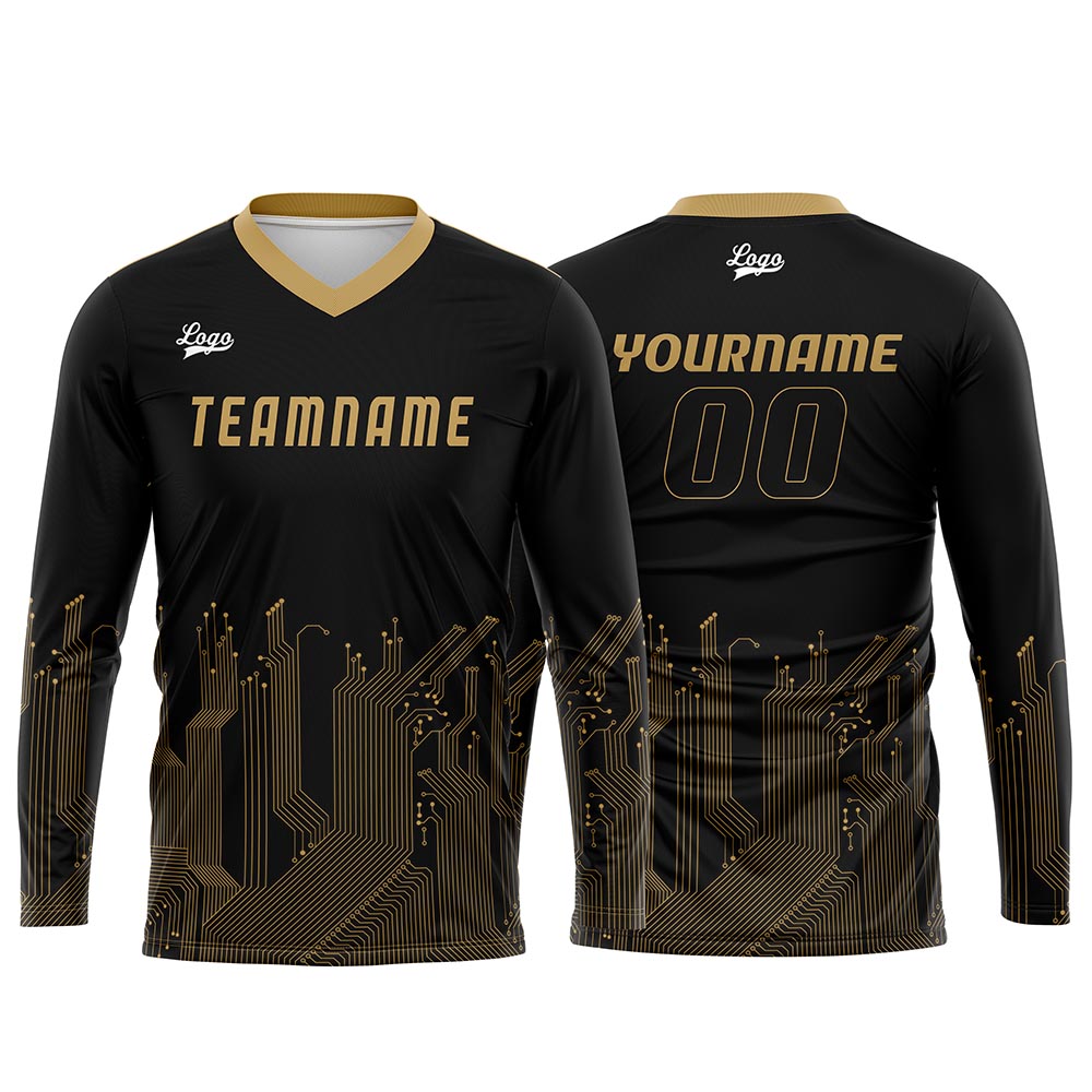Custom Black Gold Basketball Soccer Football Shooting Long T-Shirt for Adults and Kids enthsush