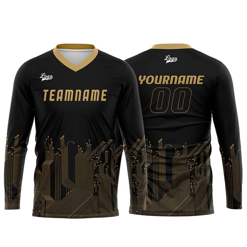 Custom Black Gold Basketball Soccer Football Shooting Long T-Shirt for Adults and Kids