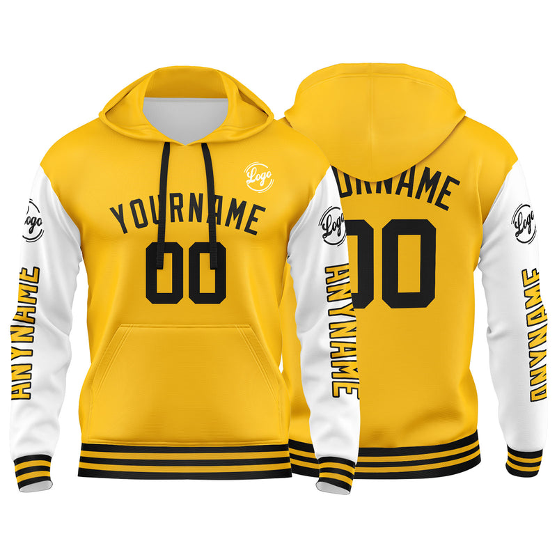 Custom Yellow White Sweatshirt Hoodie For Men Women Girl Boy Print Your Logo Name Number