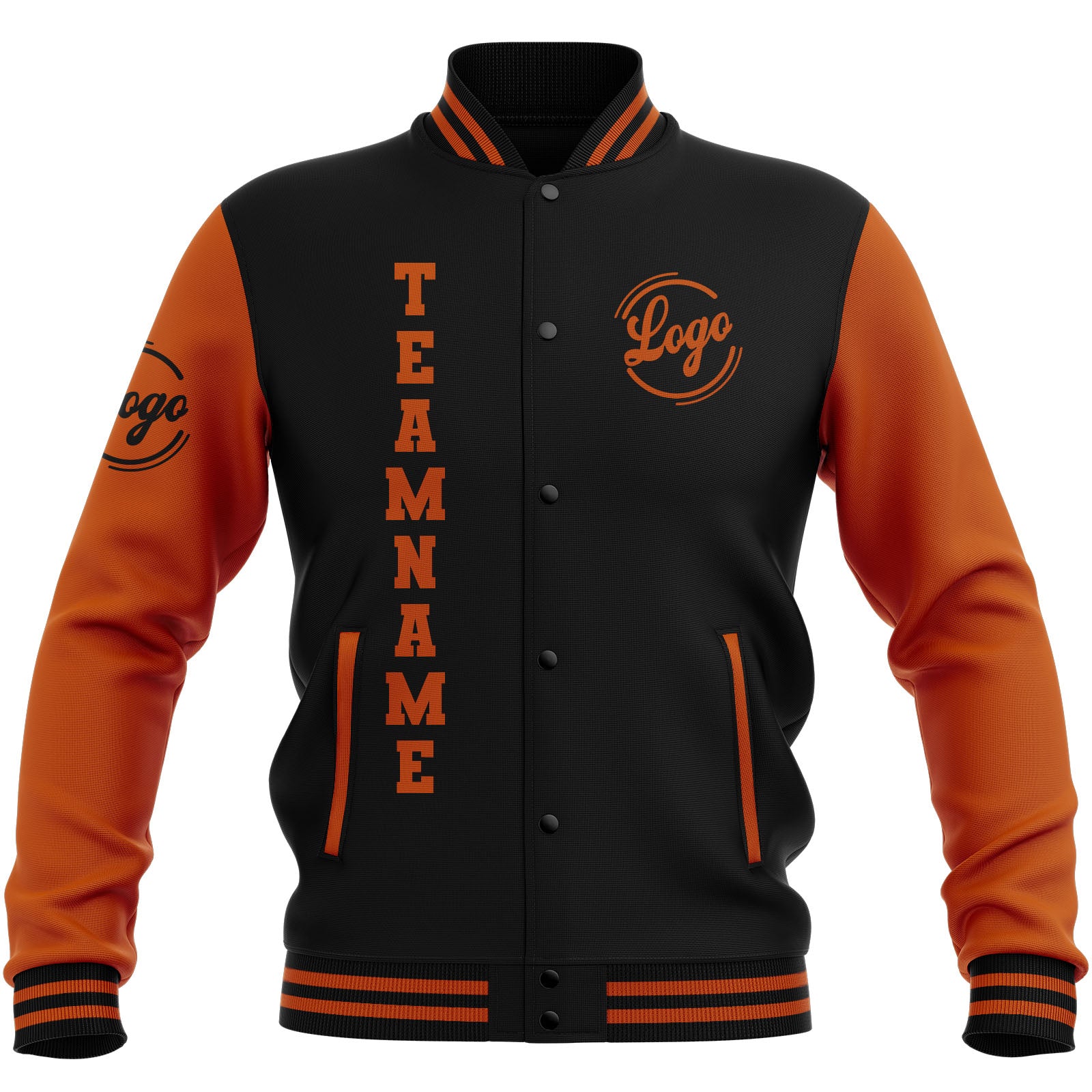 Custom Black Dark Orange Waterproof Varsity Jackets Personalized Stitched Name Number Logo to Letterman Jackets enthsush