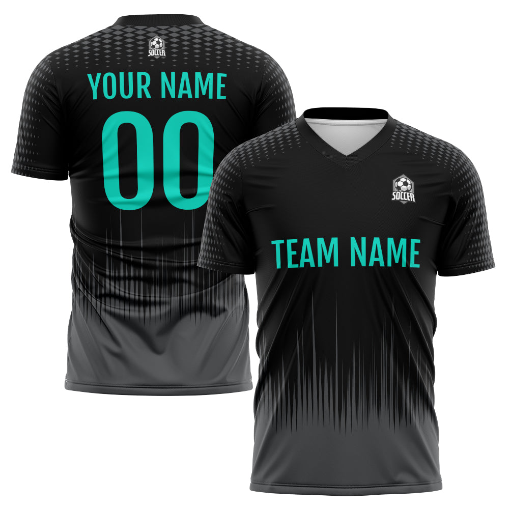 Custom Soccer Jerseys for Men Women Personalized Soccer Uniforms for Adult and Kid Black&Aqua enthsush