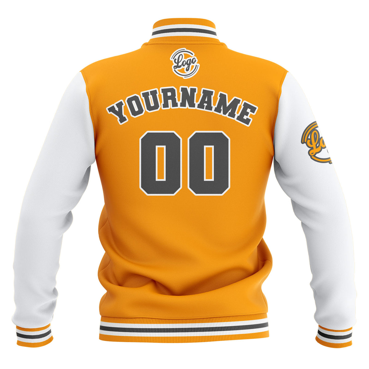 Custom Yellow White Grey Waterproof Varsity Jackets Personalized Stitched Name Number Logo to Letterman Jackets enthsush