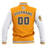 Custom Yellow White Grey Waterproof Varsity Jackets Personalized Stitched Name Number Logo to Letterman Jackets