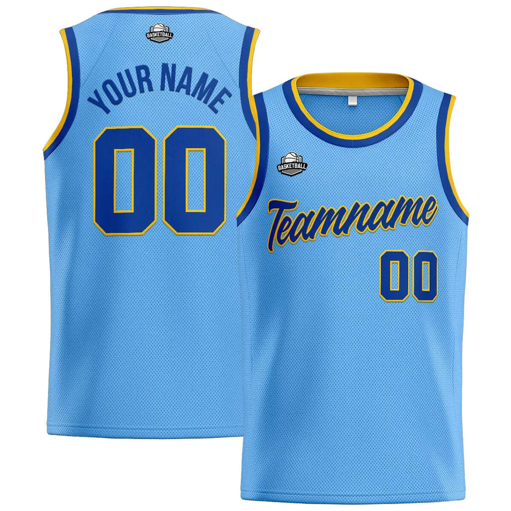Custom Stitched Basketball Jersey for Men, Women  And Kids Light Blue-Royal-Yellow enthsush