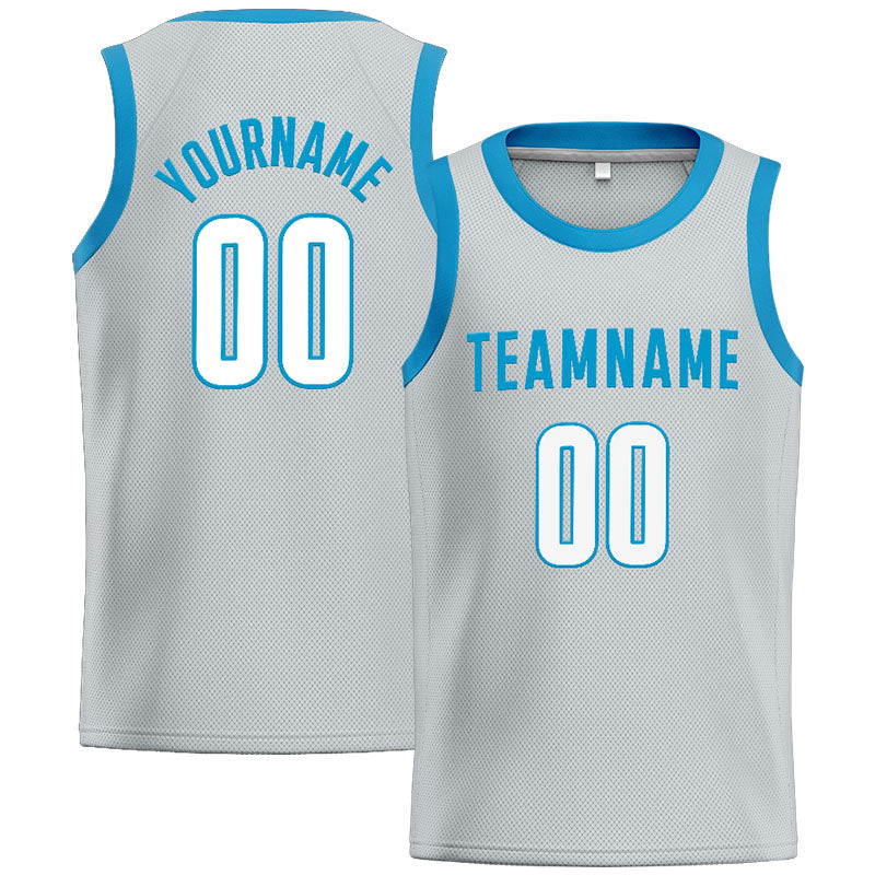 Custom Stitched Basketball Jersey for Men, Women And Kids Gray-Lightblue