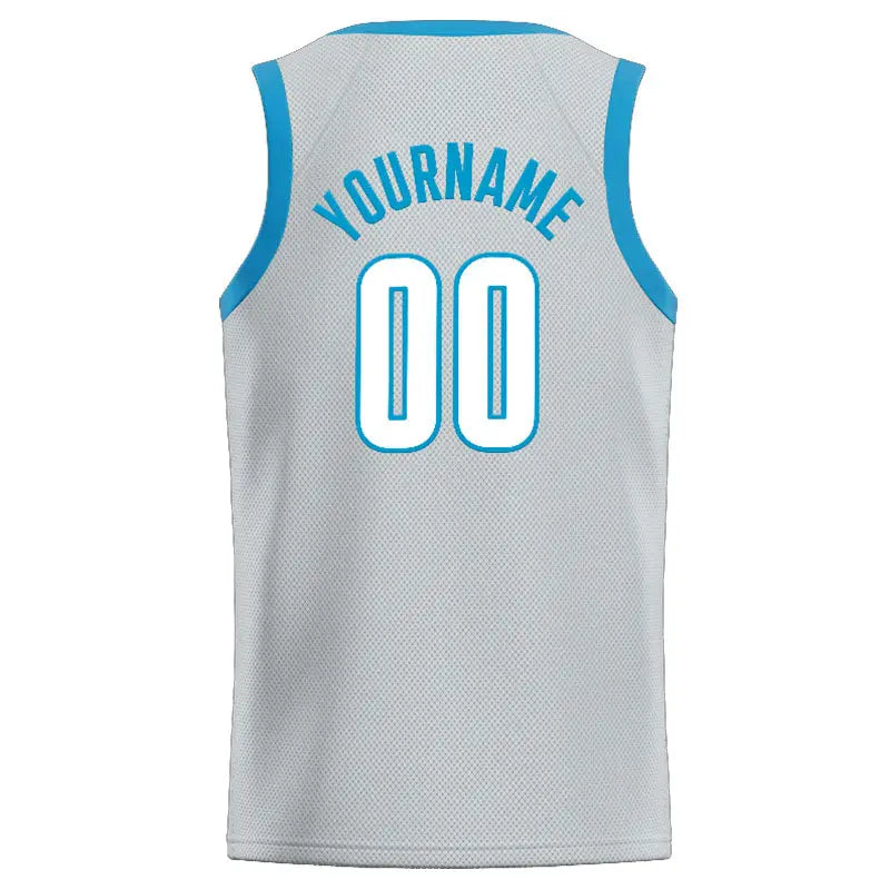 Custom Stitched Basketball Jersey for Men, Women And Kids Gray-Lightblue enthsush
