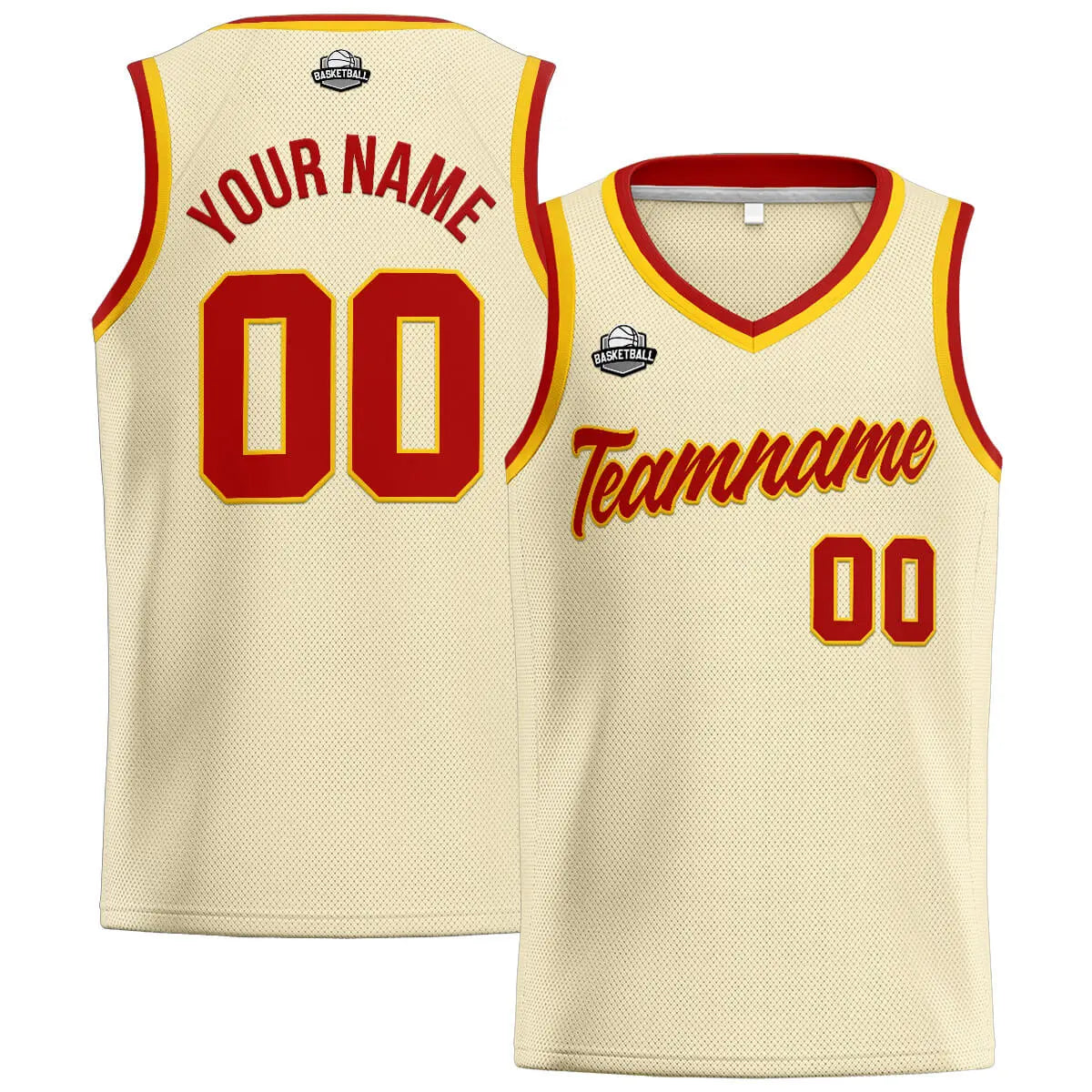 Custom Stitched Basketball Jersey for Men, Women  And Kids Cream-Red-Yellow enthsush