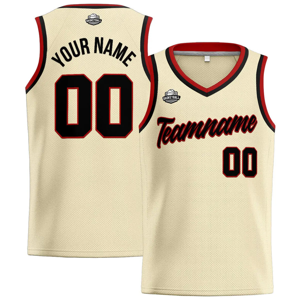 Custom Stitched Basketball Jersey for Men, Women  And Kids Cream-Black-Red enthsush