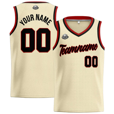 Custom Stitched Basketball Jersey for Men, Women  And Kids Cream-Black-Red enthsush