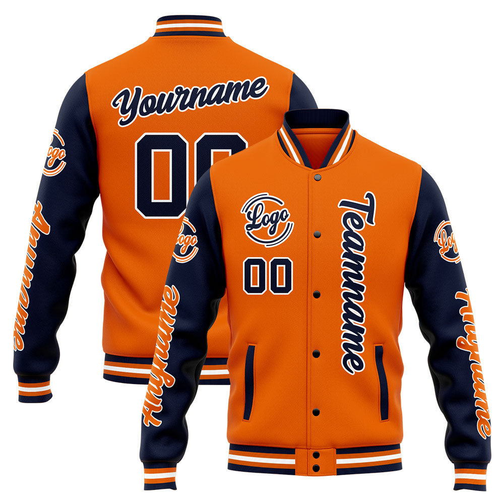 Custom Varsity Jacket Letterman jacket for Men, Women and Youth Navy Orange enthsush