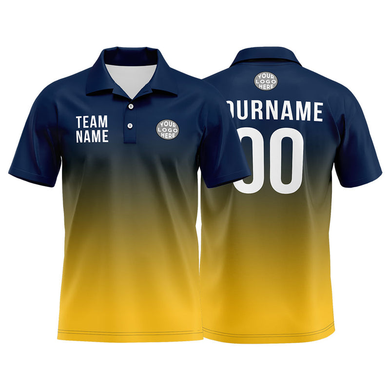 Custom Navy Yellow Football Polo Shirts Add Your Unique Logo/Name/Number