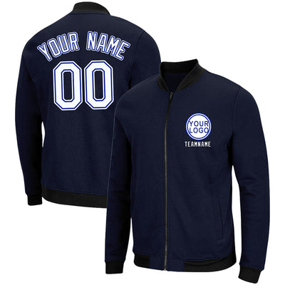 Custom Long Sleeve Windbreaker Jackets Uniform Printed Your Logo Name Number Navy-White-Royal enthsush