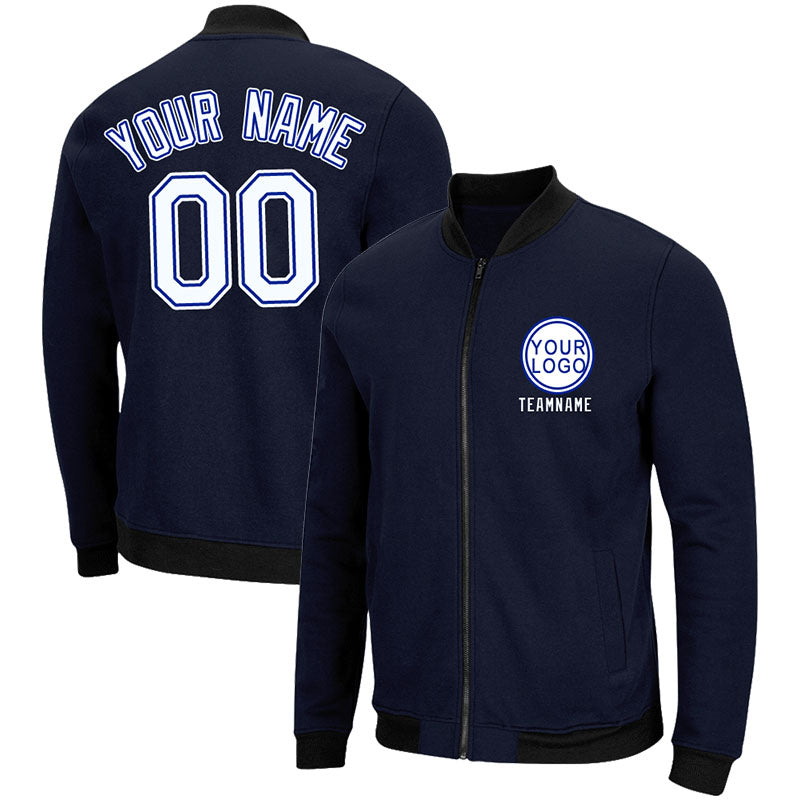 Custom Long Sleeve Windbreaker Jackets Uniform Printed Your Logo Name Number Navy-White-Royal