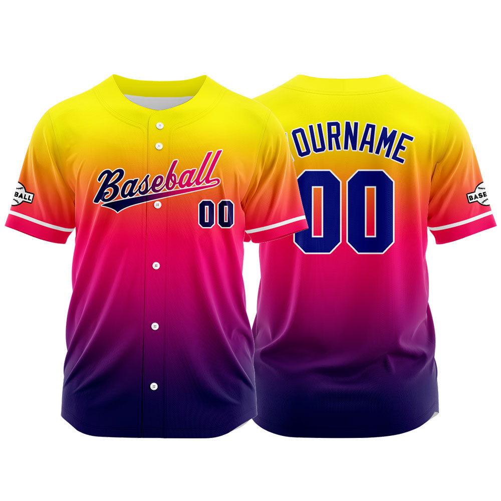 Custom Full Print Design Authentic Baseball Jersey purple-red pink-yellow enthsush