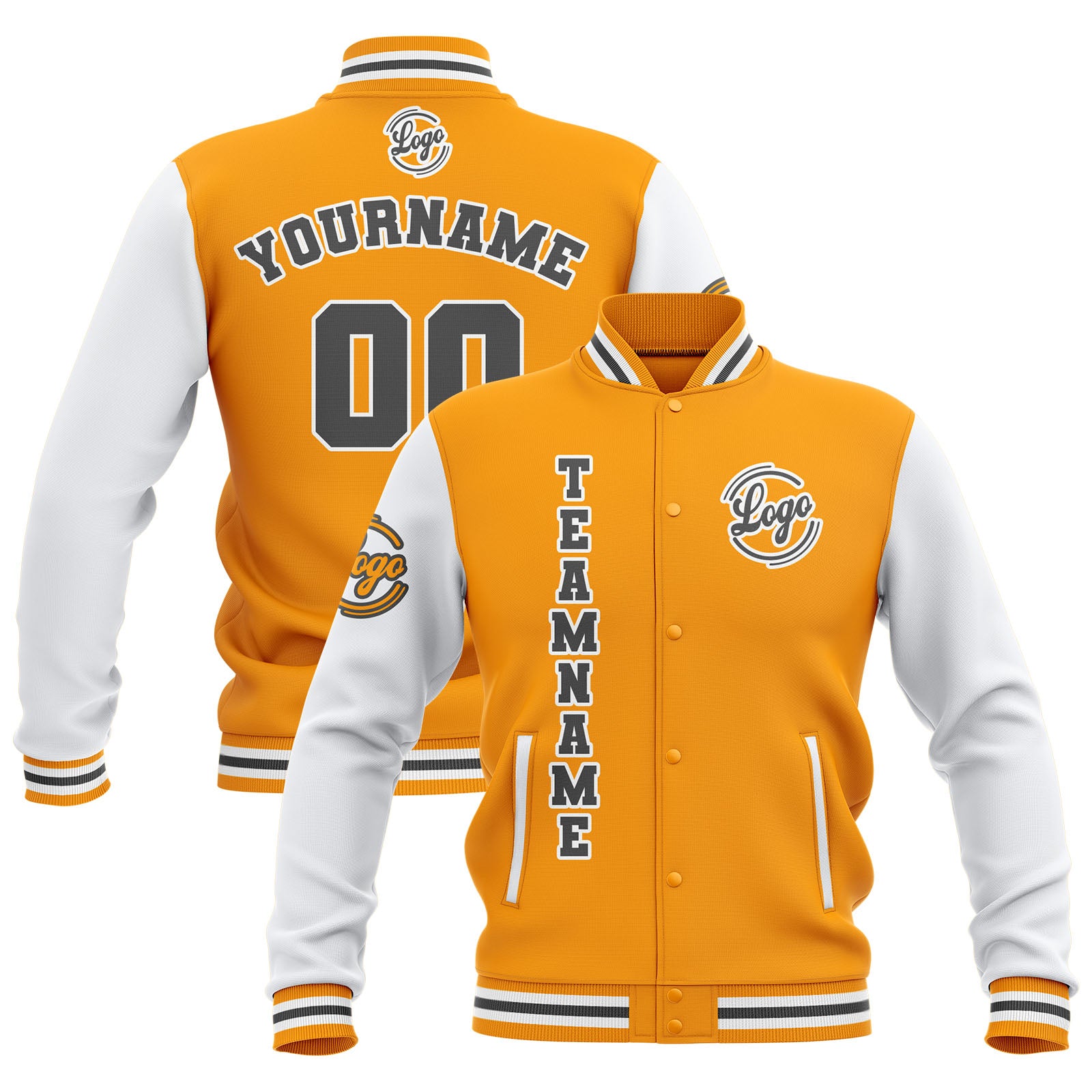 Custom Yellow White Grey Waterproof Varsity Jackets Personalized Stitched Name Number Logo to Letterman Jackets enthsush