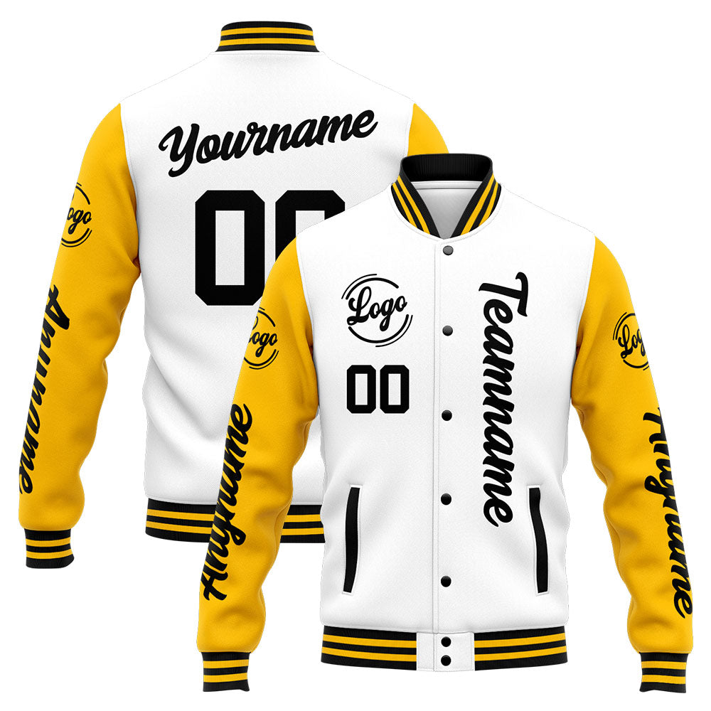 Custom Varsity Jacket Letterman jacket for Men, Women and Youth Yellow White enthsush
