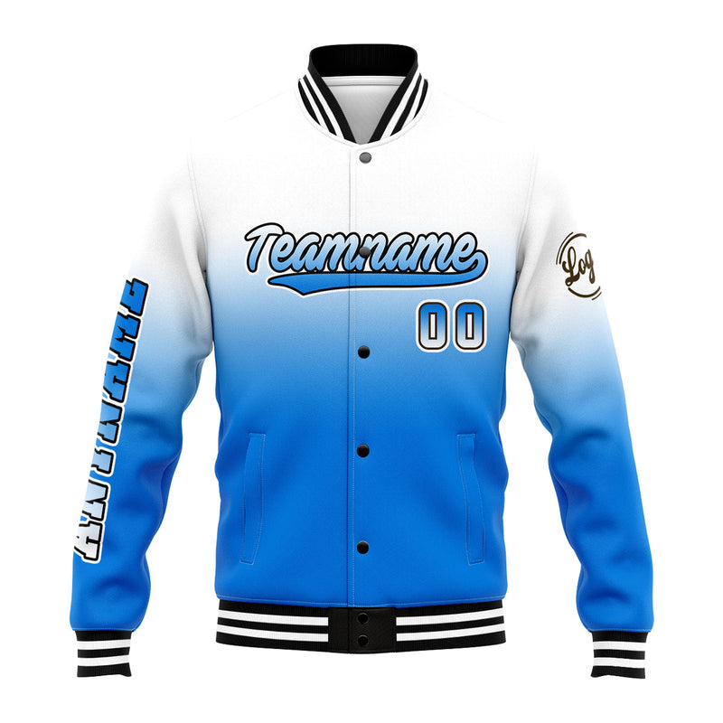 Custom Gradient Varsity Jacket Letterman jacket for Men, Women and Youth White&Blue