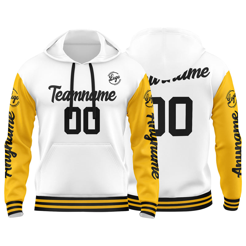 Custom Yellow White Sweatshirt Hoodie For Men Women Girl Boy Print Your Logo Name Number