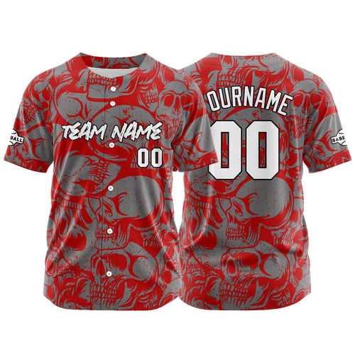 Custom Baseball Uniforms High-Quality for Adult Kids Optimized for Performance Retro Skull-Red&Grey enthsush