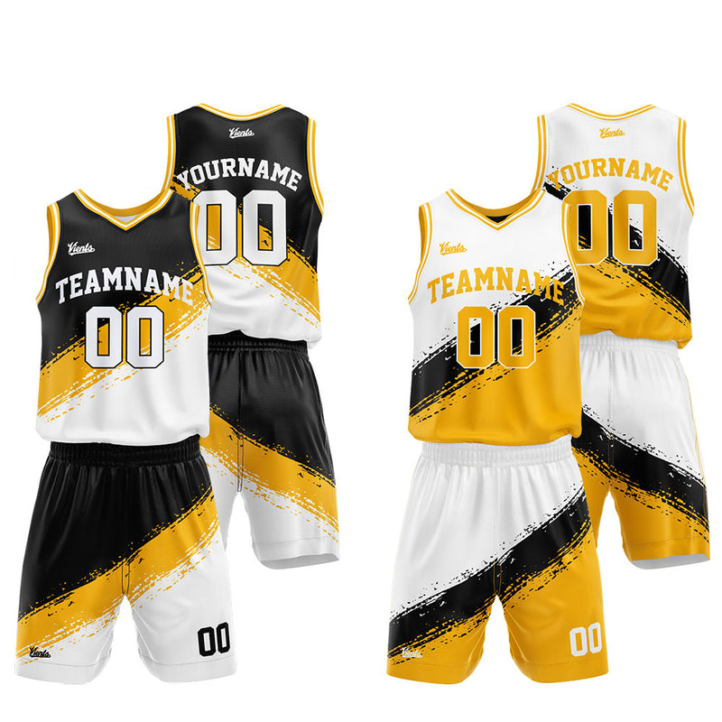 Custom Basketball Jersey Uniform Suit Printed Your Logo Name Number Black-Yellow-White