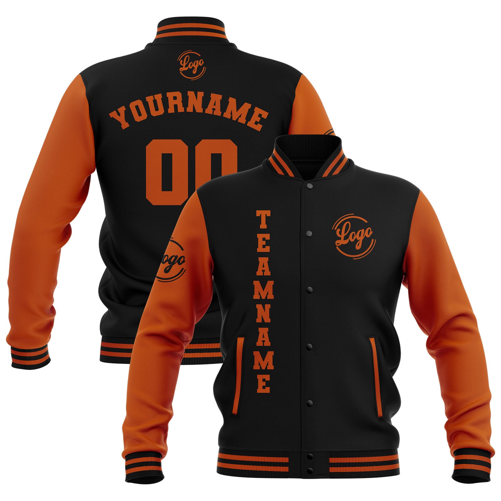 Custom Black Dark Orange Waterproof Varsity Jackets Personalized Stitched Name Number Logo to Letterman Jackets enthsush