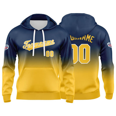 Custom Gradient Hoodie For Man Woman Girl Boy Print Your Logo Name Number Navy Yellow enthsush