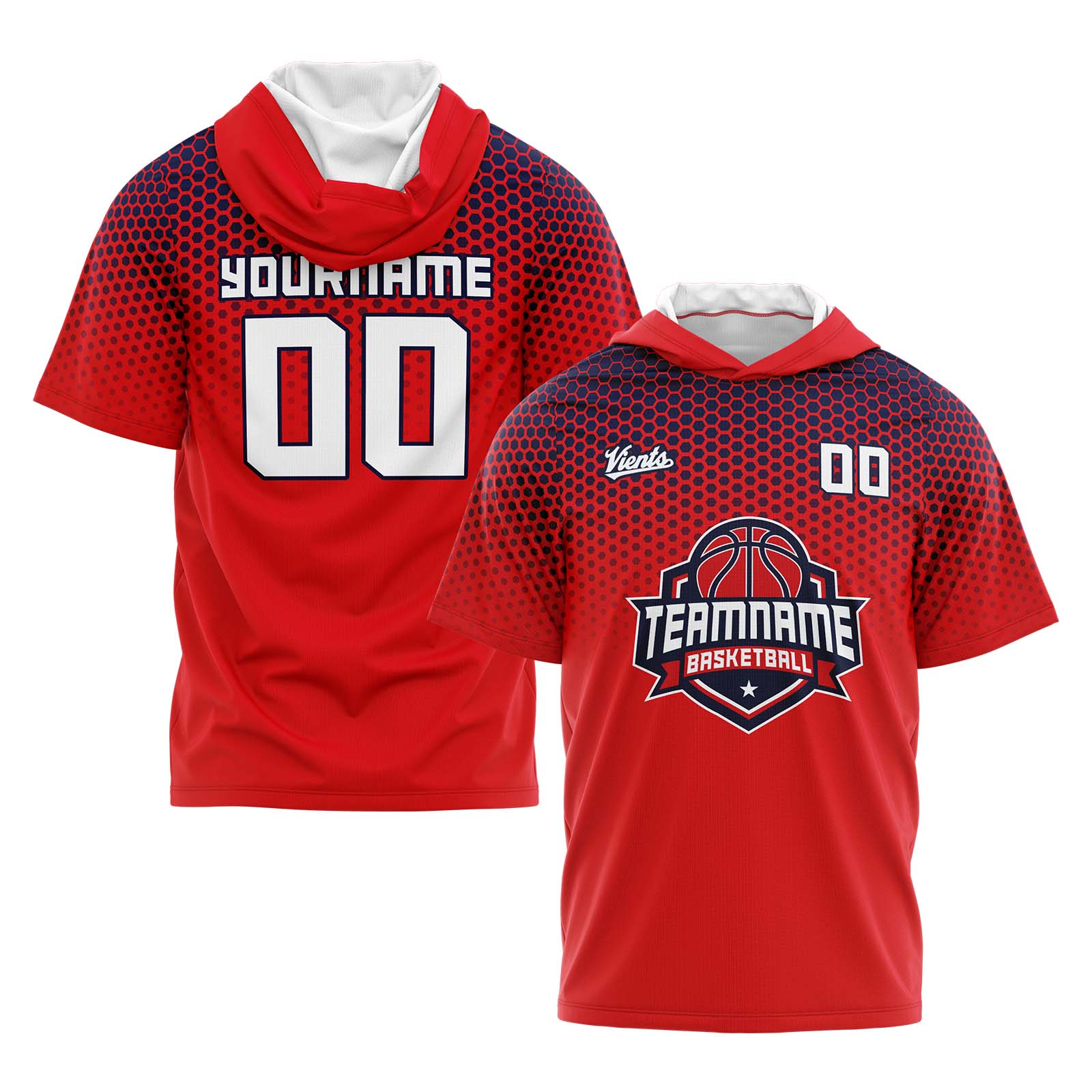 Custom Red Navy Short Sleeve Hoodies for Men Women Shirts with Hoods Printed Name Logo enthsush