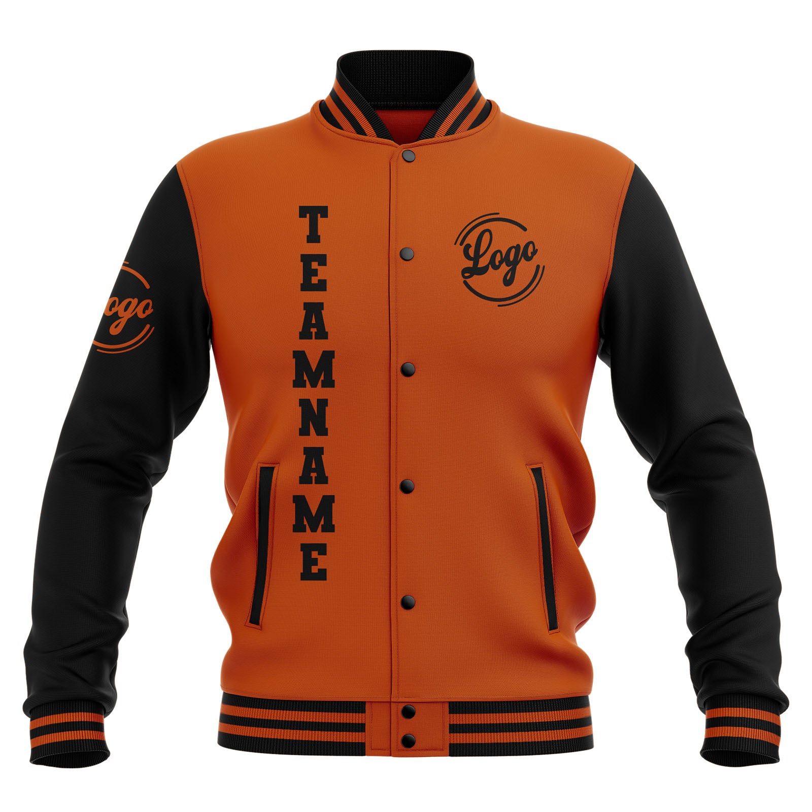 Custom Black Dark Orange Waterproof Varsity Jackets Personalized Stitched Name Number Logo to Letterman Jackets enthsush
