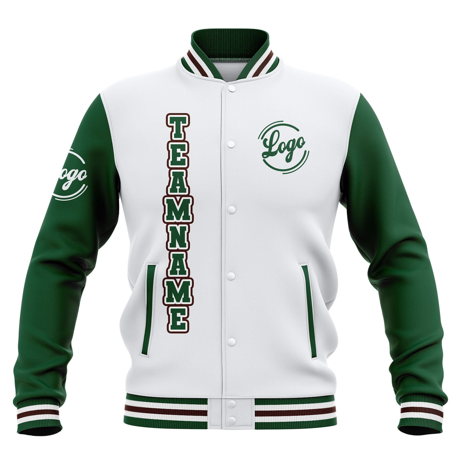 Custom White Green Brown Waterproof Varsity Jackets Personalized Stitched Name Number Logo to Letterman Jackets enthsush