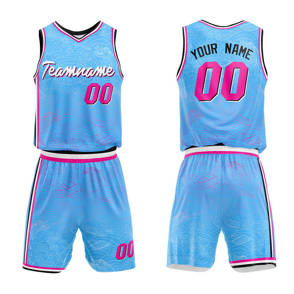 Custom Basketball Jersey Uniform Suit Printed Your Logo Name Number Light Blue enthsush