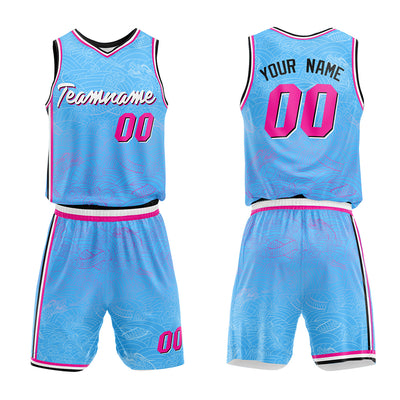 Custom Basketball Jersey Uniform Suit Printed Your Logo Name Number Light Blue enthsush