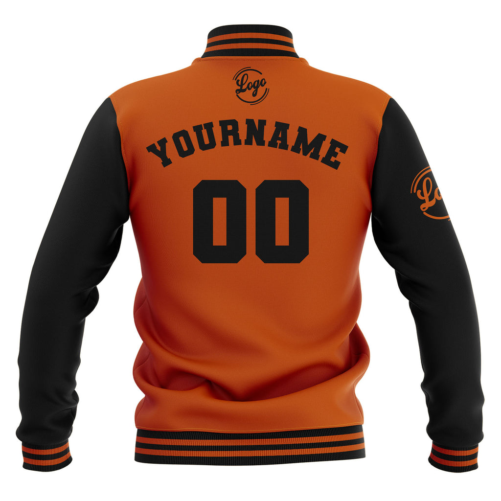 Custom Black Dark Orange Waterproof Varsity Jackets Personalized Stitched Name Number Logo to Letterman Jackets enthsush