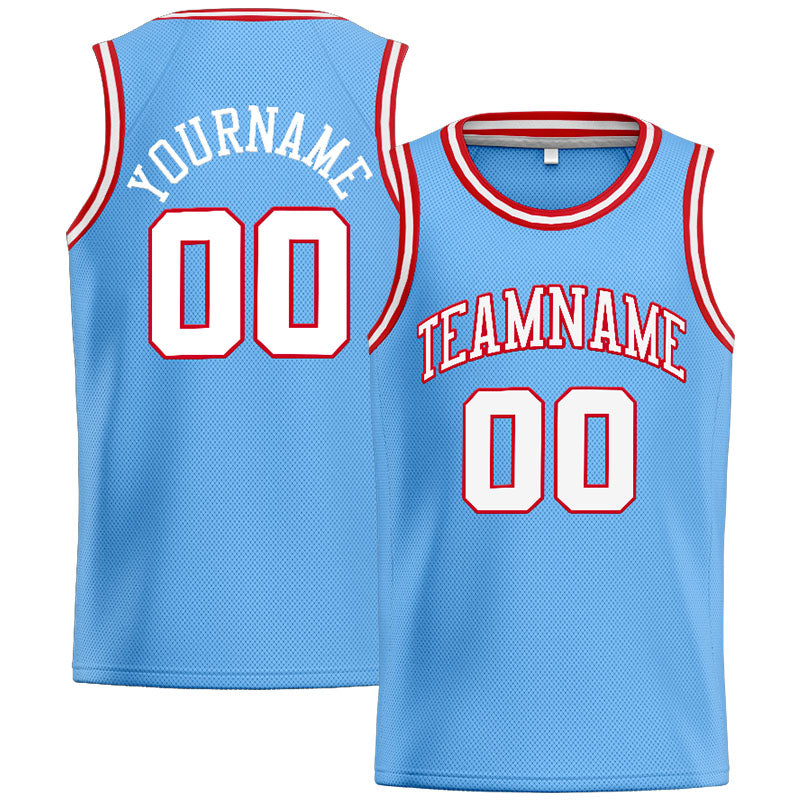Custom Stitched Basketball Jersey for Men, Women And Kids Light Blue-White-Red