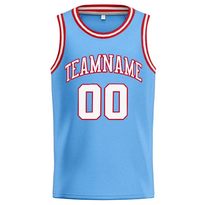 Custom Stitched Basketball Jersey for Men, Women And Kids Light Blue-White-Red enthsush