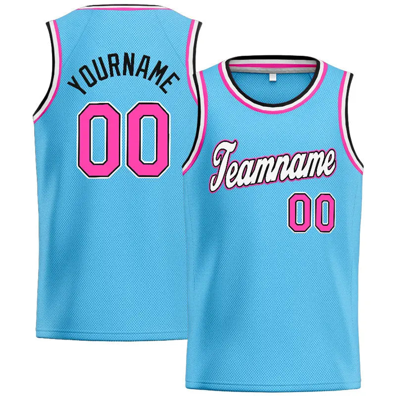Custom Stitched Basketball Jersey for Men, Women And Kids Light Blue-Pink-White-Black enthsush