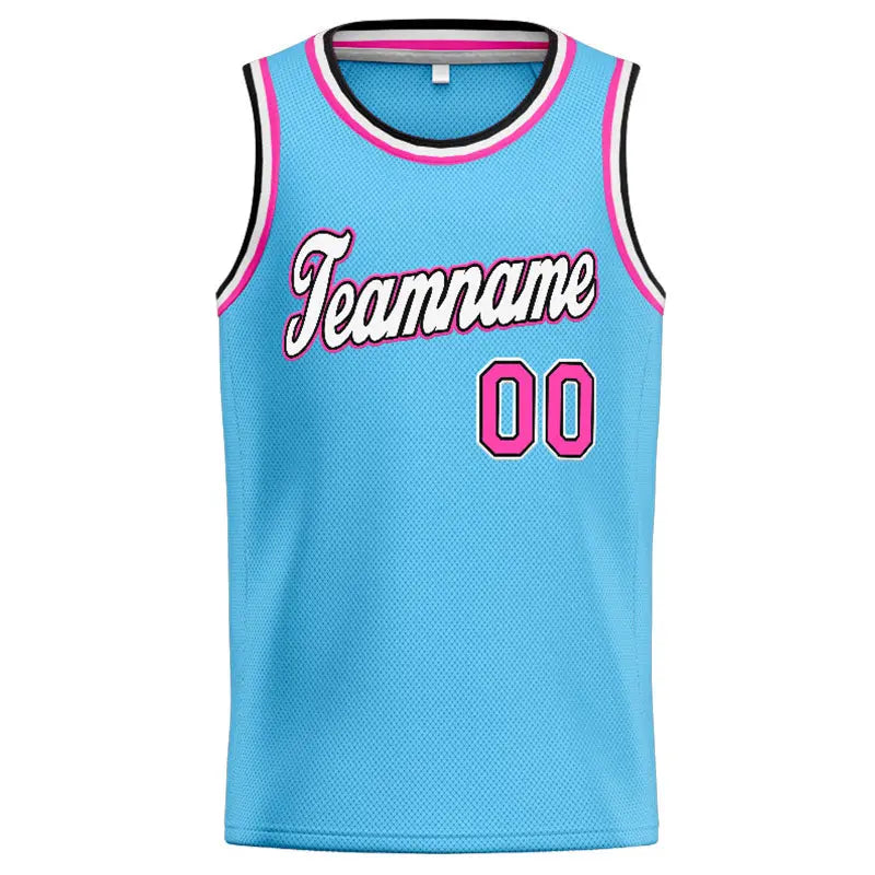 Custom Stitched Basketball Jersey for Men, Women And Kids Light Blue-Pink-White-Black enthsush